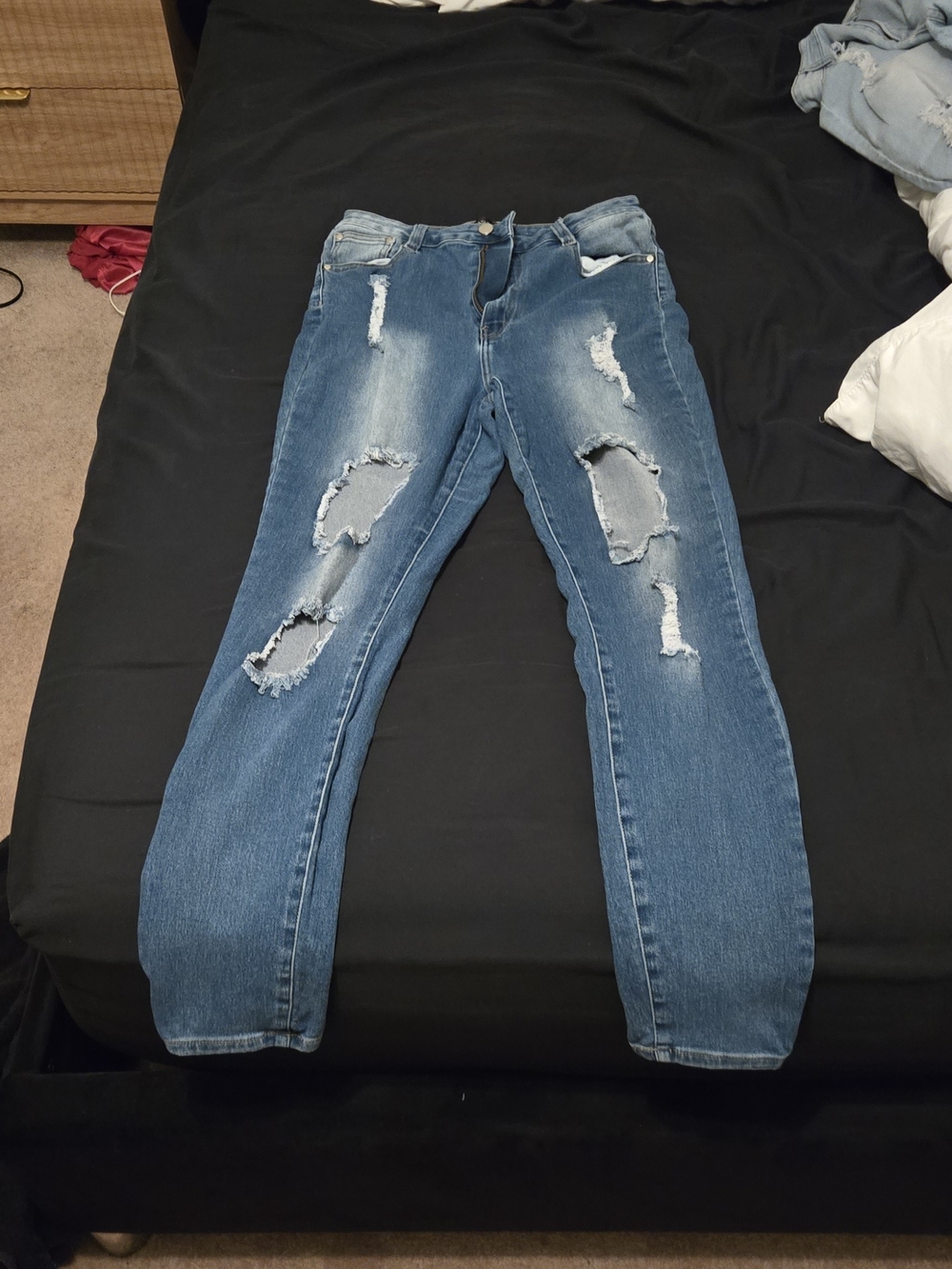 Women's Distressed Mid-Blue Ripped Jeans Size 13